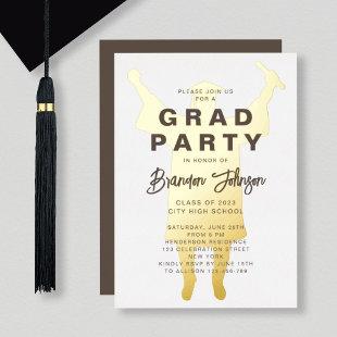 Boy Modern Brown Gold Graduation Party Foil Invitation