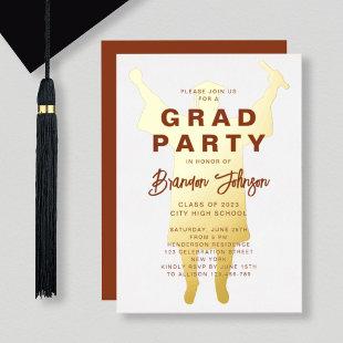 Boy Modern Terracotta Gold Graduation Party Foil Invitation