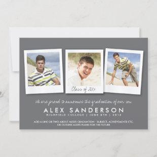 Boys Dark Gray Graduation Photo Card with 3 Photos