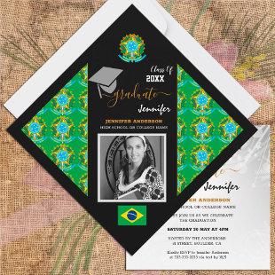 Brazil Graduate & Photo, Brazilian Flag Graduation Invitation