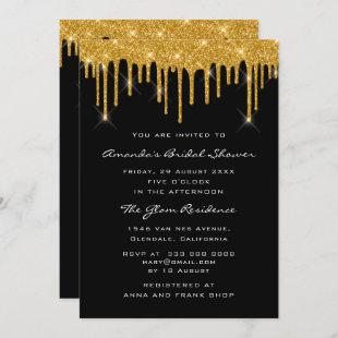 Bridal Birthday Party Gold Black Drips Elegant Invitation