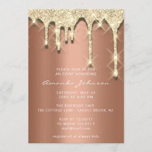 Bridal Shower Birthday 16th Gold 3D Drip Copper Invitation
