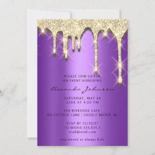 Bridal Shower Birthday 16th Gold 3D Purple Invitation