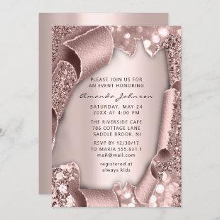 Bridal Shower Birthday 16th Rose 3D Glitter Pink Invitation