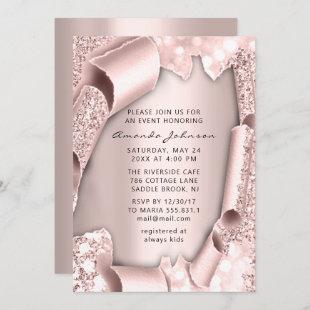 Bridal Shower Birthday 16th Rose 3D Glitter UNIQUE Invitation