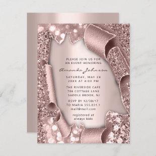 Bridal Shower Birthday SWEET 16th Rose 3D Glitter Invitation