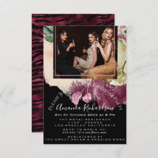 Bridal Shower Photo  Floral Birthday Marsala Black Invitation