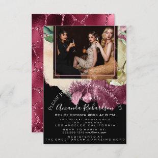 Bridal Shower Photo Floral Birthday Marsala Glitte Invitation