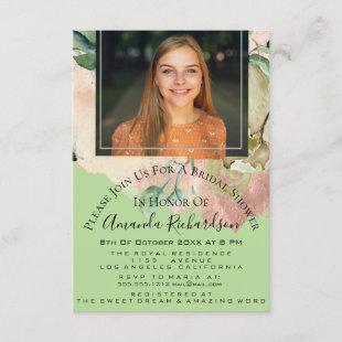 Bridal Shower Photo Floral Graduation Mint Invitation
