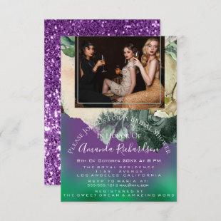 Bridal Shower Photo Purple Floral Birthday Green Invitation