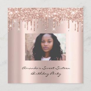 Bridal Shower Sweet 16th Drips Rose Gold Photo Invitation