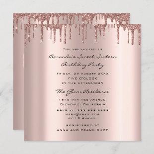 Bridal Shower Sweet 16th Drips Rose Heart Invitation