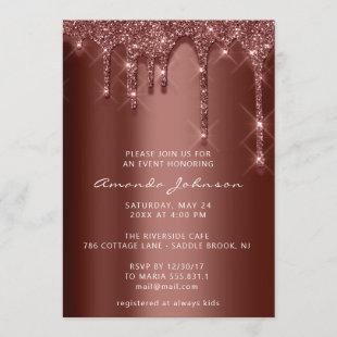Bridal Shower Wedding Birthday Brown Glitter Drips Invitation