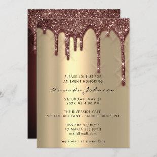 Bridal Shower Wedding Birthday Gold Brown  Drips Invitation