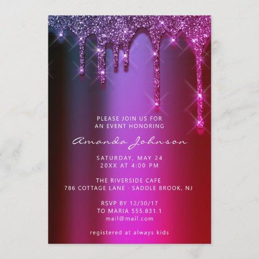 Bridal Shower Wedding Birthday Pink Purple Drips Invitation