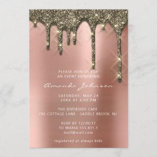 Bridal Shower Wedding Birthday Rose Gold Drip Invitation