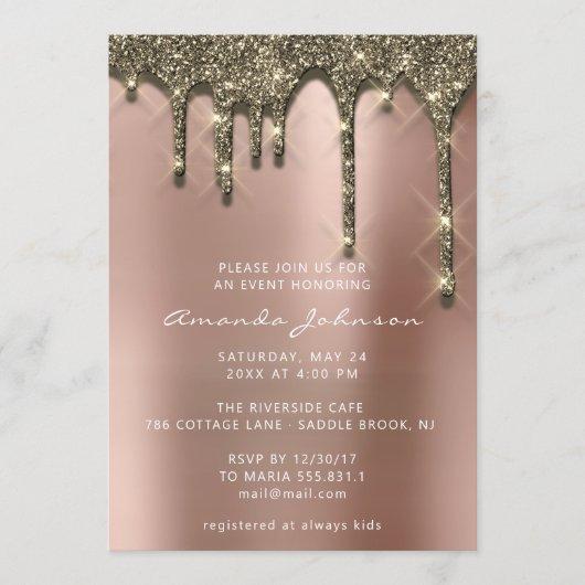Bridal Shower Wedding Birthday Rose Gold Drip Invitation