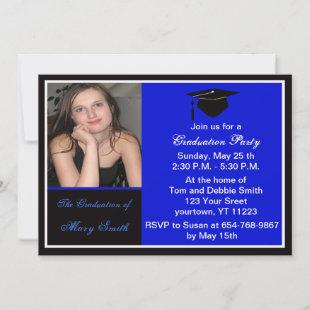 Bright Blue Photo Graduation Party Invitation