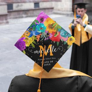 Bright & Bold Florals Monogram Graduation Graduate Graduation Cap Topper
