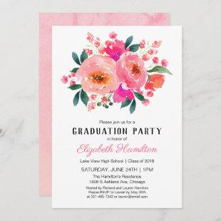 Bright Pink Floral Bouquet Graduation Party Invitation