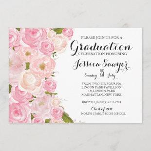 Bright pink Floral Graduation party Invitation
