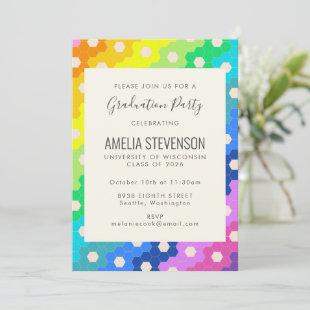 Bright Rainbow Hexagons Modern Graduation Party Invitation