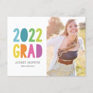 Bright Rainbow Type Grad 2022 Photo Party Invitation Postcard