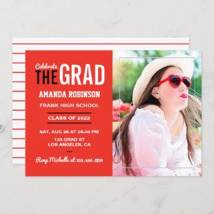 Bright Scarlet Red and White Graduation Party Invitation