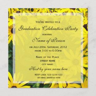 Bright yellow daisy floral graduation party invitation
