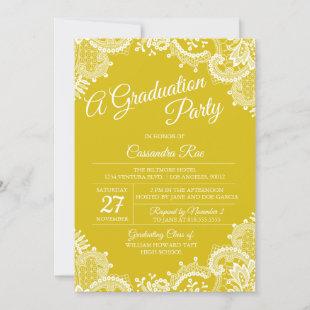Bright Yellow Lace Graduation Party Invitation