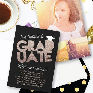 Bronze Glitter Graduate Cutout Graduation Party Invitation