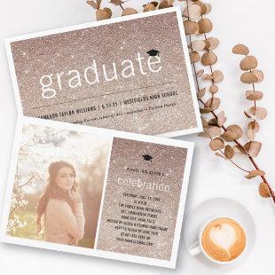 Bronze Glitter Graduate Simple Graduation Party Invitation