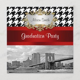 Brooklyn Bridge Blk Wht Houndstooth Graduation Invitation