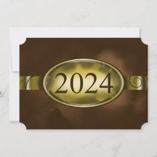 Brown and Gold Floral Button 2024 Card