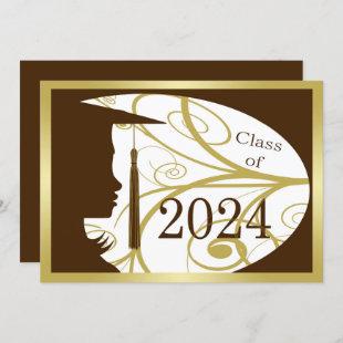 Brown and Gold Silhouette 2024 Graduation Party Invitation