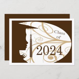 Brown and White Silhouette 2024 Graduation Party Invitation