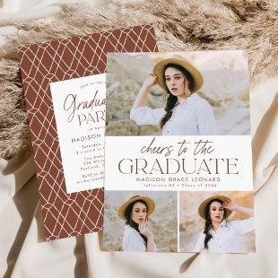 Brown | Cheers to the Grad Photo Graduation Party Invitation