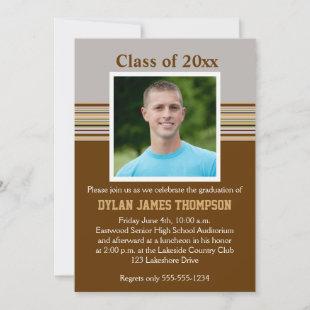 Brown, Gray, Tan Photo Graduation Invitation