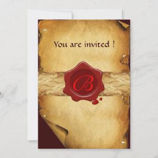 BROWN PARCHMENT ,RED WAX SEAL MONOGRAM INVITATION