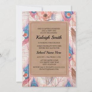 Brown Pink Boho Floral and Rustic Wood Trunk Party Invitation