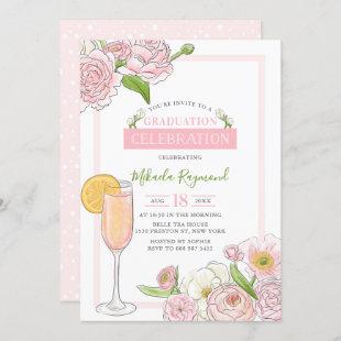 Brunch and Bubbly | Pink Floral Graduation Party Invitation