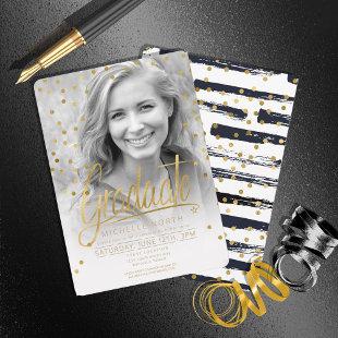 Brush Strokes & Confetti Black Gold ID511 Invitation