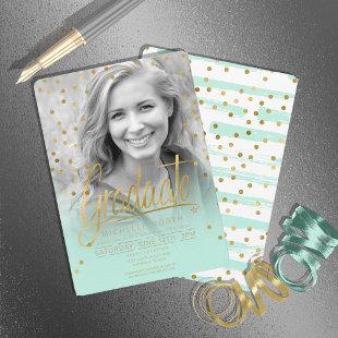 Brush Strokes & Confetti Mint Green/Gold ID511 Invitation