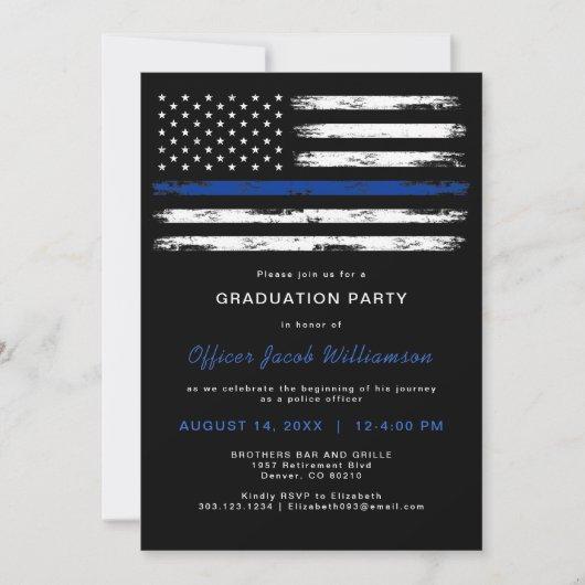 Brushed Thin Blue Line Police Office Retirement In Invitation