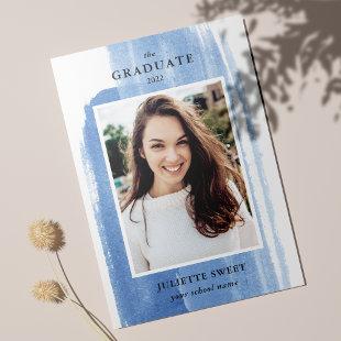Brushstrokes |  Dark Blue Photo Girly Graduation Invitation