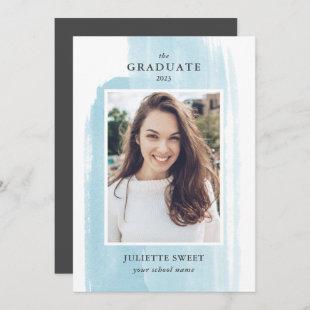 Brushstrokes | Light  Blue Photo Girly Graduation Invitation