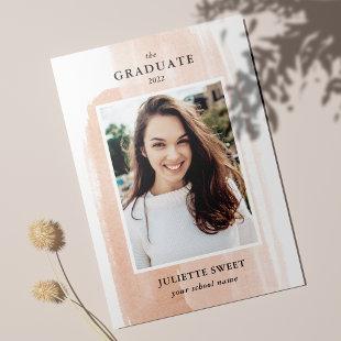 Brushstrokes | Peach Photo Girly Graduation  Invitation