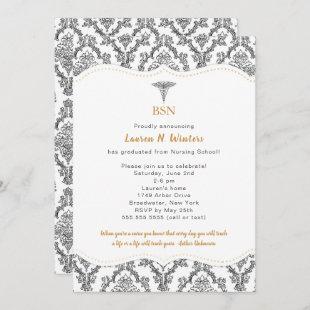 BSN Black with Gold accents graduation party, RN Invitation