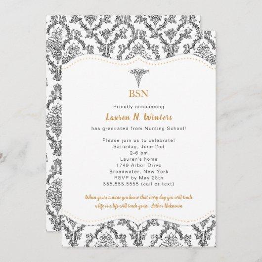 BSN Black with Gold accents graduation party, RN Invitation