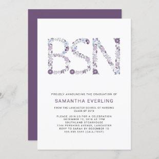 BSN graduation celebration, floral nurse purple Invitation